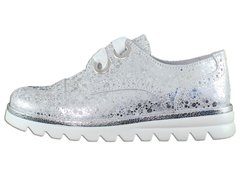 Pantofi piele naturala copii, fete - alb, argintiu